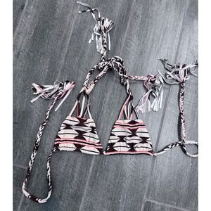 Acacia Swimwear Tribal Bikini Top Fringe Aztec Size Medium